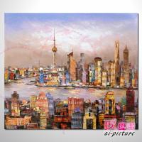 上海景02 風景油畫 異國街景風情 對比色調 絕佳氛圍 山水畫 無框畫 裝潢 設計師最愛