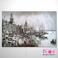 上海景05 風景油畫 異國街景風情 黑白灰色...