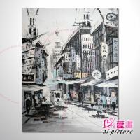 上海景04 風景油畫 異國街景風情 黑白灰色調 絕佳氛圍 山水畫 無框畫 裝潢 設計師最愛