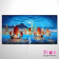 香港街景24 風景油畫 異國街景風情 對比色...