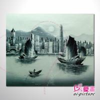 香港街景28 風景油畫 異國街景風情 黑白灰色調 絕佳氛圍 山水畫 無框畫 裝潢 設計師最愛