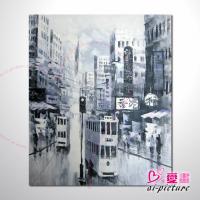 香港街景13 風景油畫 異國街景風情 黑白灰色調 絕佳氛圍 山水畫 無框畫 裝潢 設計師最愛
